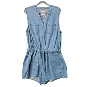 Torrid‎ Drawstring Waist Romper Womens 1X Denim Sleeveless Shorts.